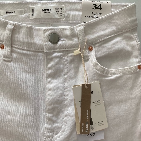 NEW Mango Sienna High Waist Cropped Flare Leg White Denim Stretch Jeans US 2 - Picture 7 of 13